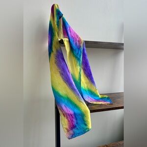 Hand Dyed Silk Scarf Watercolor Rainbow Sheer Rolled Edge